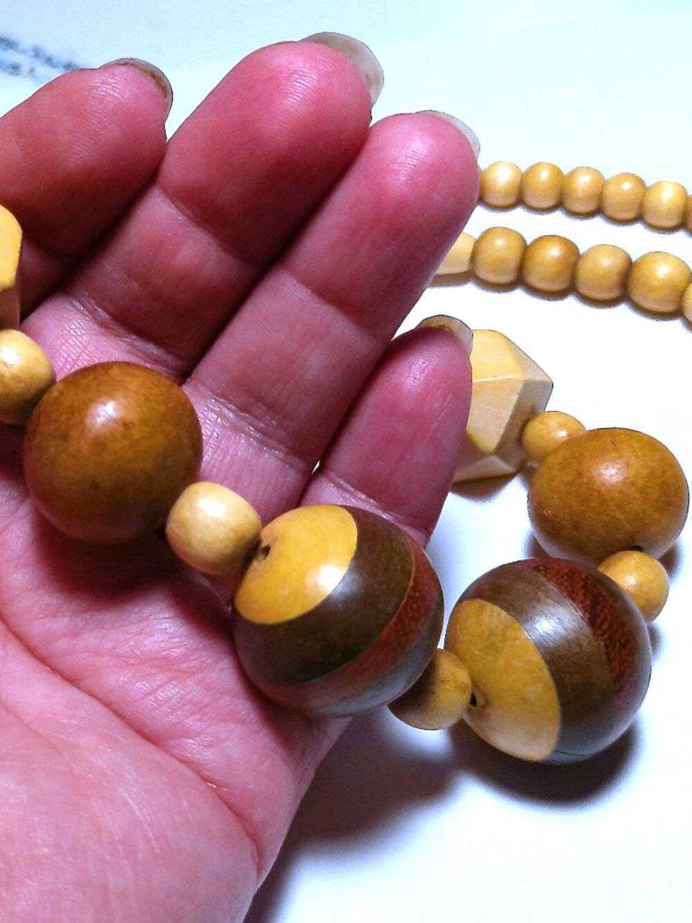 1980s Handmade vintage wooden bead necklace 29" long  natural wood boho retro